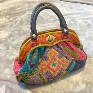Vintage 80's NAS Bag Top Handle Multicolor Patchwork Animal Skin Southwest Purse